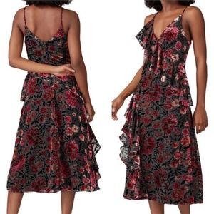 Jill Stuart Dahlia Black Floral Ruffle Velvet Dress FLAWED Womens Size 0